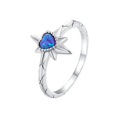 BSR455-7 S925 Sterling Silver White Gold Plated Heart Shape Star Opal Ring Bracelet - Rings by PMC Jewellery | Online Shopping South Africa | PMC Jewellery