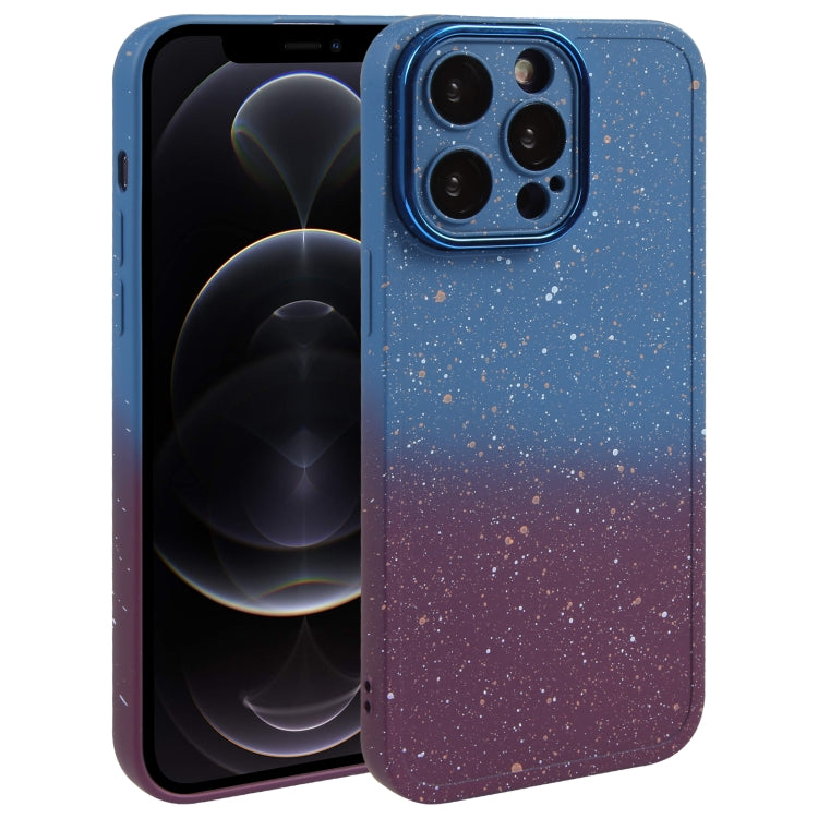 For iPhone 12 Pro Max Gradient Starry Silicone Phone Case with Lens Film(Blue Red) - iPhone 12 Pro Max Cases by PMC Jewellery | Online Shopping South Africa | PMC Jewellery