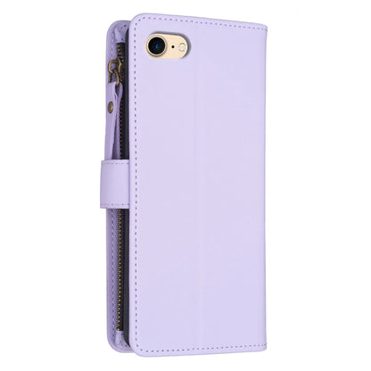 For iPhone SE 2022 / SE 2020 / 8 / 7 9 Card Slots Zipper Wallet Leather Flip Phone Case(Light Purple) - iPhone SE 2022 / 2020 / 8 / 7 Cases by PMC Jewellery | Online Shopping South Africa | PMC Jewellery