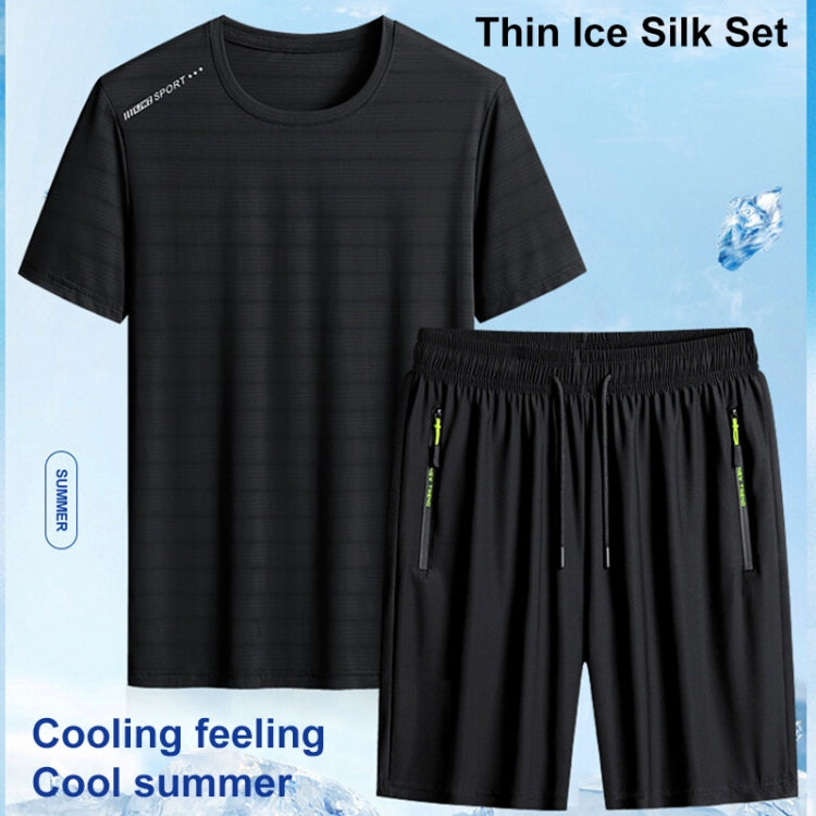 Summer Men T-shirt Short Pants Sports Suit Casual Fitness Two-piece Set, Size:XXXL(Black Top+Grey Shorts) - Athletic Wear by PMC Jewellery | Online Shopping South Africa | PMC Jewellery