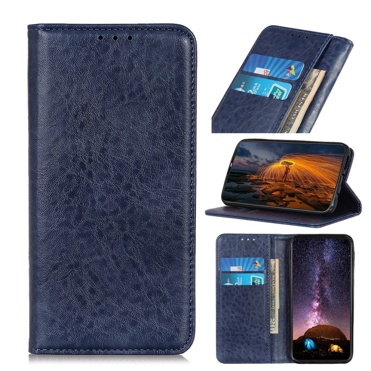 For iPhone 15 Pro Max Magnetic Crazy Horse Texture Horizontal Flip Leather Phone Case(Blue) - iPhone 15 Pro Max Cases by PMC Jewellery | Online Shopping South Africa | PMC Jewellery