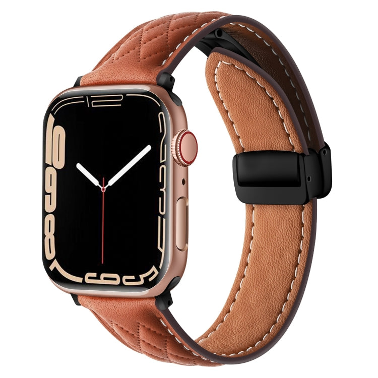 For Apple Watch Ultra 49mm Folding Buckle Rhombus Leather Watch Band(Brown) - Watch Bands by PMC Jewellery | Online Shopping South Africa | PMC Jewellery