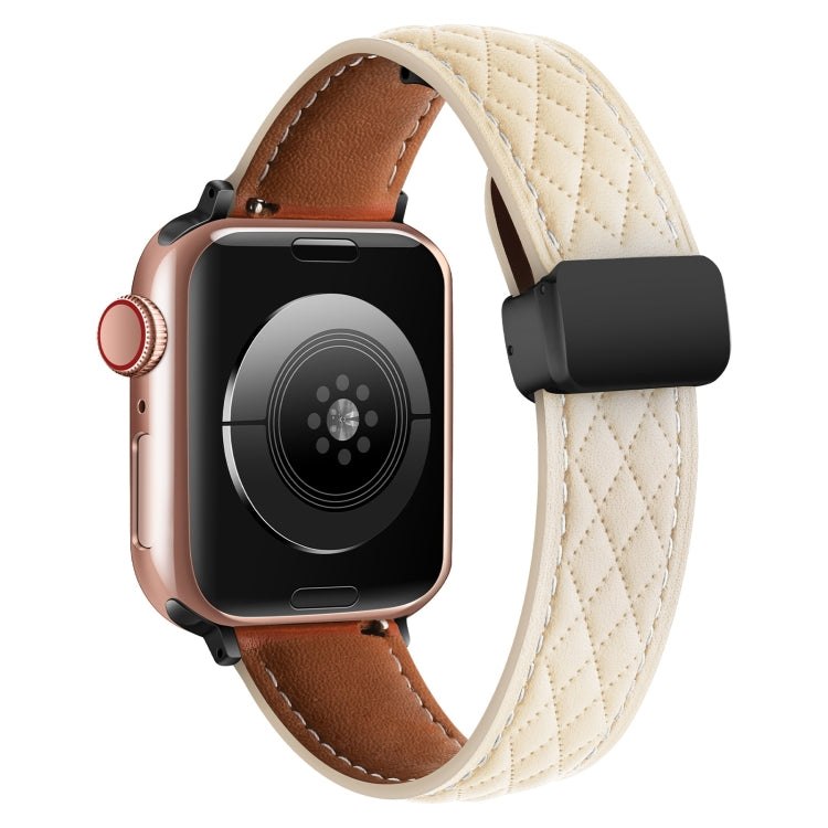 For Apple Watch 8 45mm  Folding Buckle Rhombus Leather Watch Band(Starlight) - Watch Bands by PMC TechLife | Online Shopping South Africa | PMC TechLife