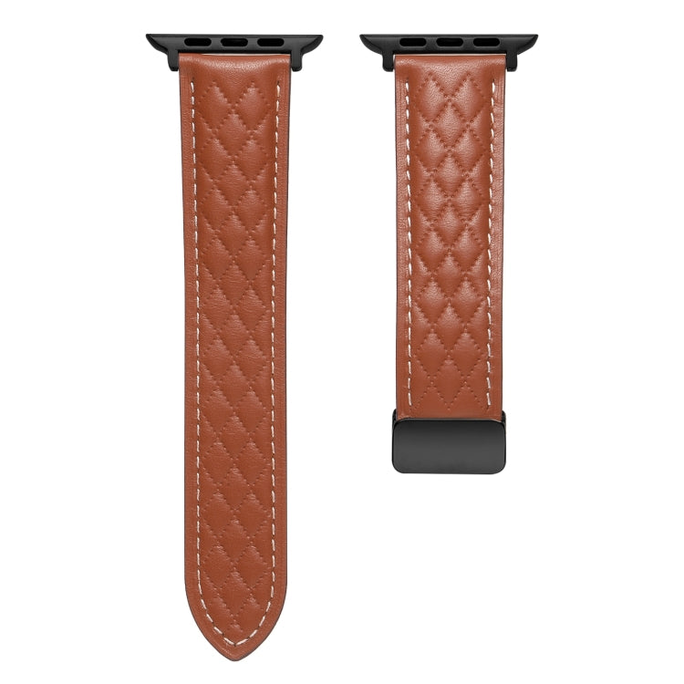 For Apple Watch 6 44mm Folding Buckle Rhombus Leather Watch Band(Brown) - Watch Bands by PMC Jewellery | Online Shopping South Africa | PMC Jewellery