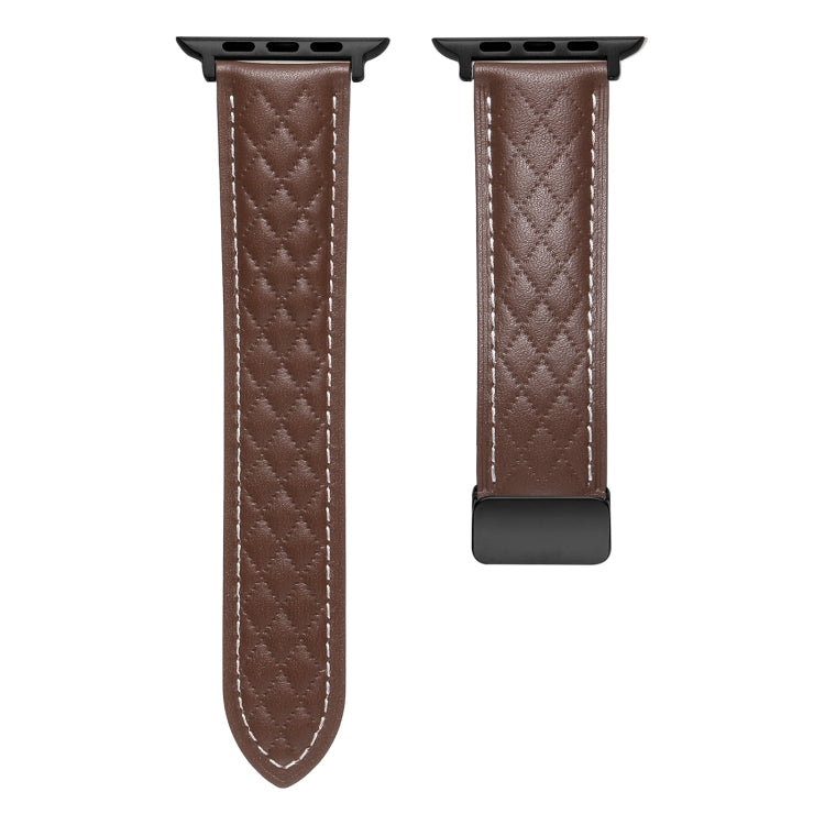 For Apple Watch 2 38mm Folding Buckle Rhombus Leather Watch Band(Coffee) - Watch Bands by PMC Jewellery | Online Shopping South Africa | PMC Jewellery