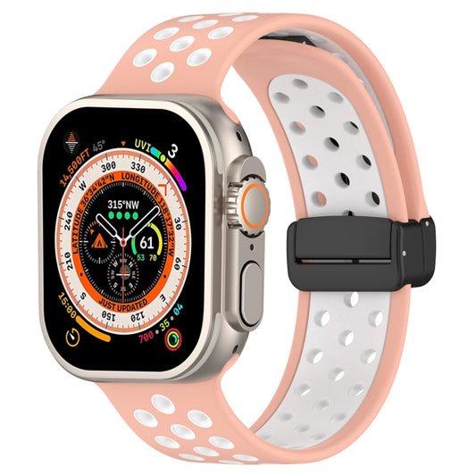 For Apple Watch Ultra 49mm Magnetic Buckle Silicone Watch Band(Pink White) - Watch Bands by PMC Jewellery | Online Shopping South Africa | PMC Jewellery