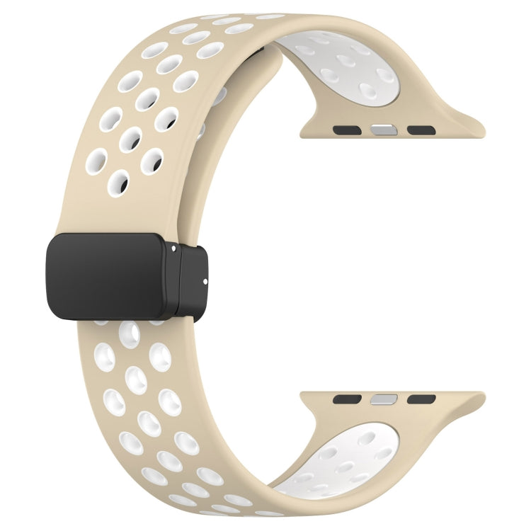 For Apple Watch Ultra 49mm Magnetic Buckle Silicone Watch Band(Khaki White) - Watch Bands by PMC Jewellery | Online Shopping South Africa | PMC Jewellery