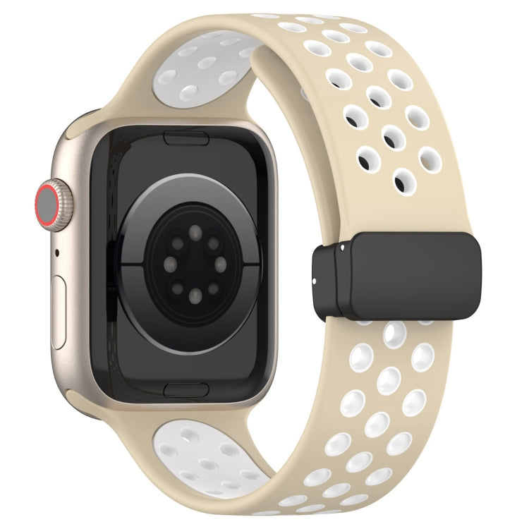 For Apple Watch 8 41mm Magnetic Buckle Silicone Watch Band(Khaki White) - Watch Bands by PMC Jewellery | Online Shopping South Africa | PMC Jewellery