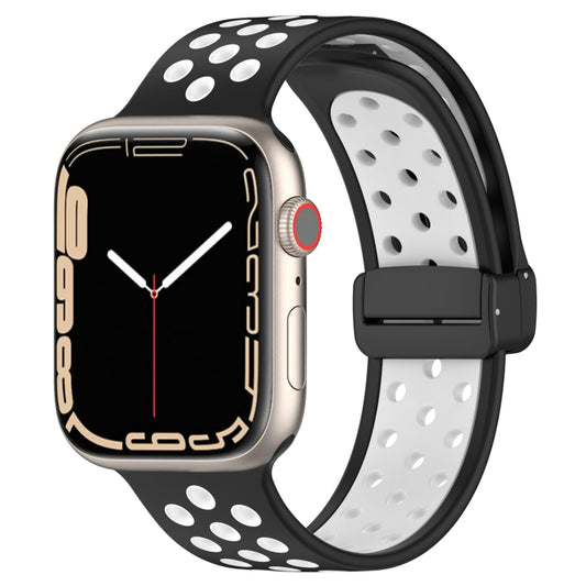 For Apple Watch 8 45mm  Magnetic Buckle Silicone Watch Band(Black White) - Watch Bands by PMC Jewellery | Online Shopping South Africa | PMC Jewellery