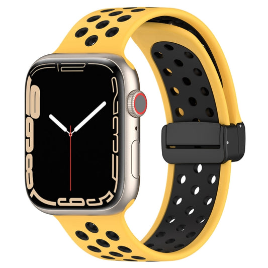 For Apple Watch 8 45mm  Magnetic Buckle Silicone Watch Band(Yellow Black) - Watch Bands by PMC Jewellery | Online Shopping South Africa | PMC Jewellery