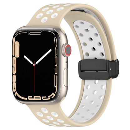 For Apple Watch 8 45mm  Magnetic Buckle Silicone Watch Band(Khaki White) - Watch Bands by PMC Jewellery | Online Shopping South Africa | PMC Jewellery