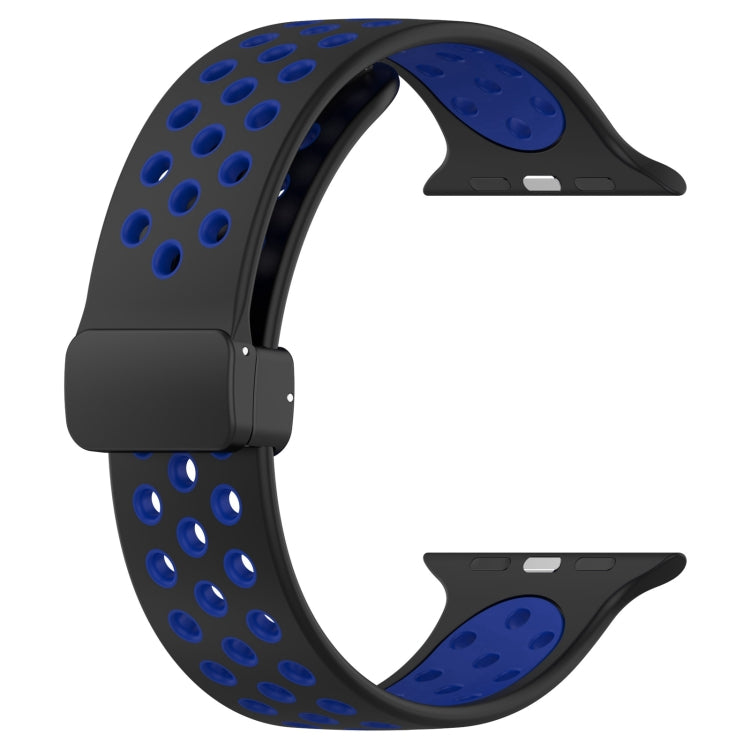 For Apple Watch SE 2022 40mm Magnetic Buckle Silicone Watch Band(Black Blue) - Watch Bands by PMC Jewellery | Online Shopping South Africa | PMC Jewellery