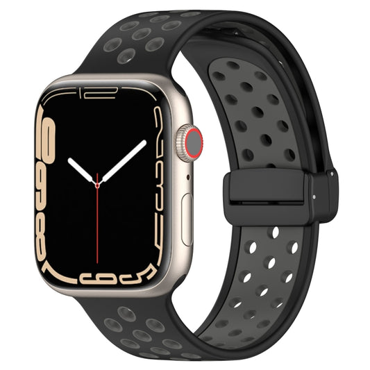 For Apple Watch SE 2022 44mm Magnetic Buckle Silicone Watch Band(Black Grey) - Watch Bands by PMC Jewellery | Online Shopping South Africa | PMC Jewellery