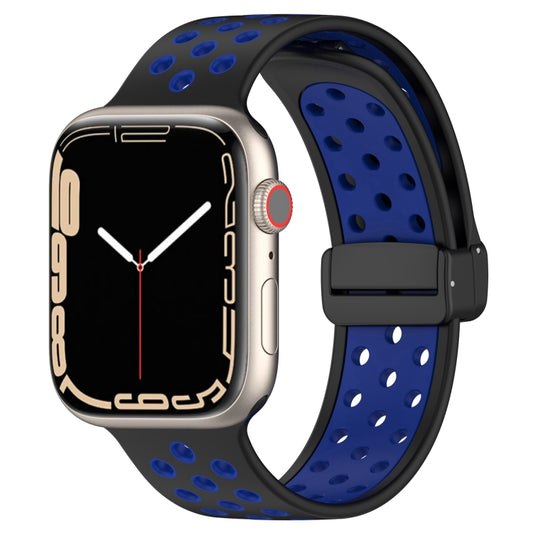 For Apple Watch SE 2022 44mm Magnetic Buckle Silicone Watch Band(Black Blue) - Watch Bands by PMC Jewellery | Online Shopping South Africa | PMC Jewellery