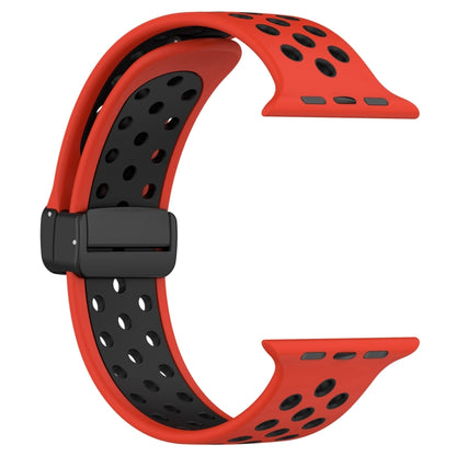 For Apple Watch 7 45mm Magnetic Buckle Silicone Watch Band(Red Black) - Watch Bands by PMC Jewellery | Online Shopping South Africa | PMC Jewellery