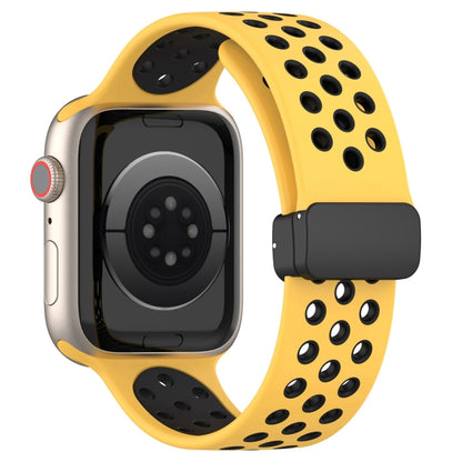 For Apple Watch 7 45mm Magnetic Buckle Silicone Watch Band(Yellow Black) - Watch Bands by PMC Jewellery | Online Shopping South Africa | PMC Jewellery