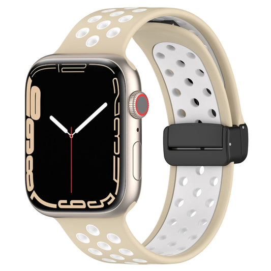 For Apple Watch 7 45mm Magnetic Buckle Silicone Watch Band(Khaki White) - Watch Bands by PMC Jewellery | Online Shopping South Africa | PMC Jewellery