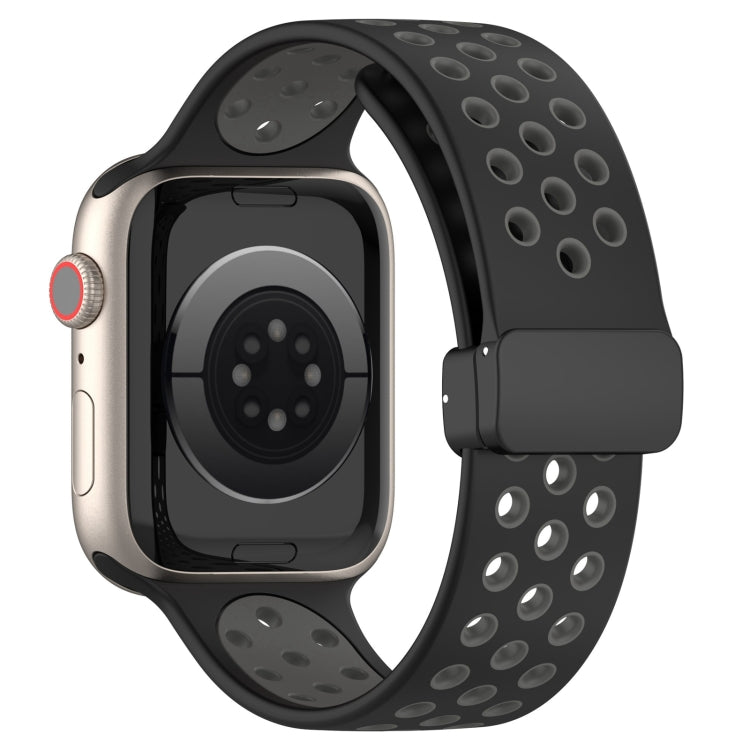 For Apple Watch SE 44mm Magnetic Buckle Silicone Watch Band(Black Grey) - Watch Bands by PMC Jewellery | Online Shopping South Africa | PMC Jewellery