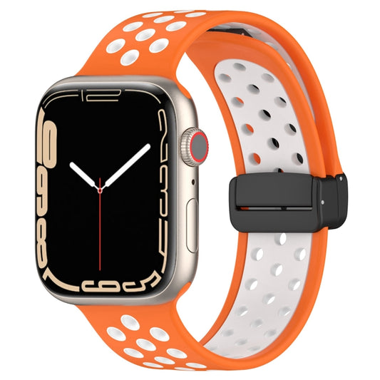 For Apple Watch 6 44mm Magnetic Buckle Silicone Watch Band(Orange White) - Watch Bands by PMC Jewellery | Online Shopping South Africa | PMC Jewellery