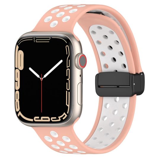 For Apple Watch 5 44mm Magnetic Buckle Silicone Watch Band(Pink White) - Watch Bands by PMC Jewellery | Online Shopping South Africa | PMC Jewellery