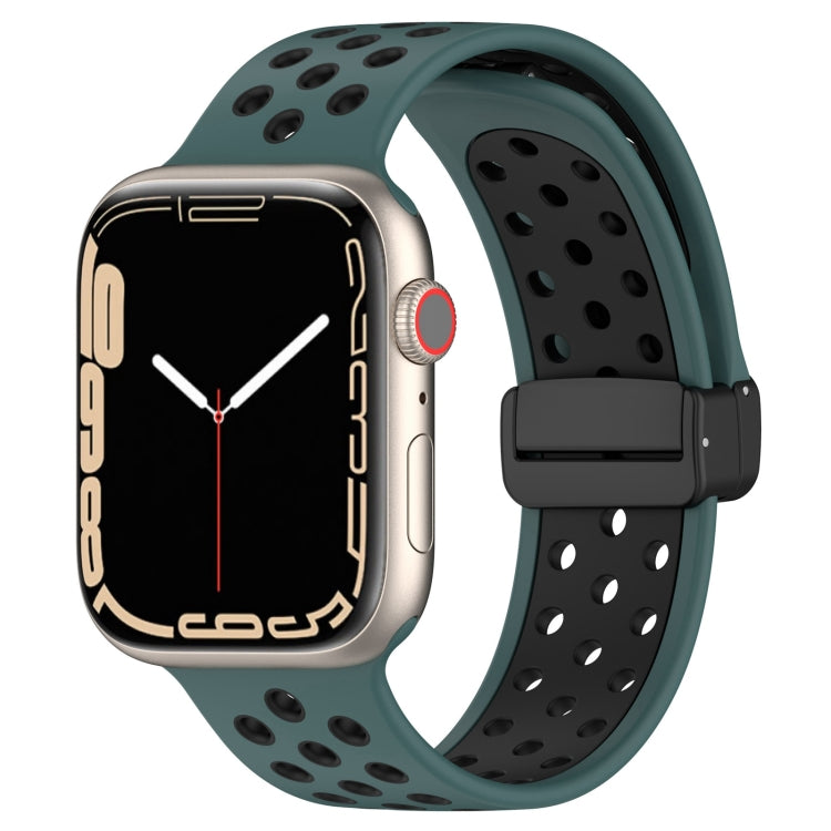 For Apple Watch 5 44mm Magnetic Buckle Silicone Watch Band(Olive Black) - Watch Bands by PMC Jewellery | Online Shopping South Africa | PMC Jewellery