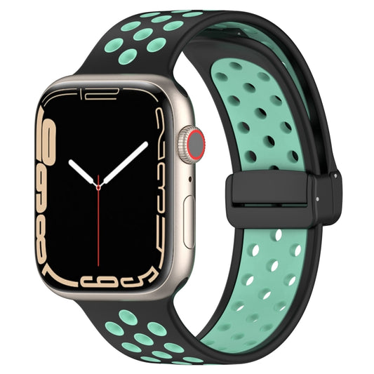 For Apple Watch 5 44mm Magnetic Buckle Silicone Watch Band(Black Cyan) - Watch Bands by PMC Jewellery | Online Shopping South Africa | PMC Jewellery