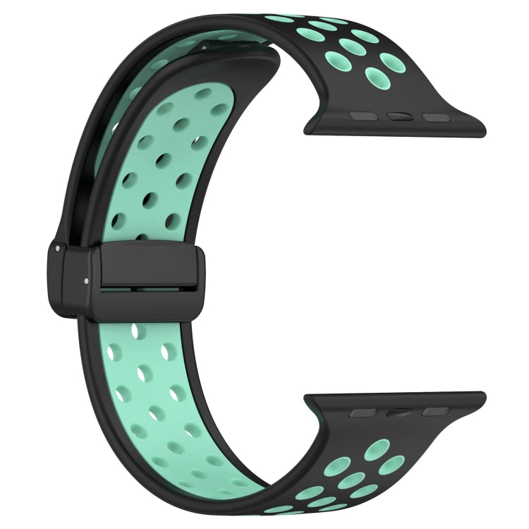 For Apple Watch 5 44mm Magnetic Buckle Silicone Watch Band(Black Cyan) - Watch Bands by PMC Jewellery | Online Shopping South Africa | PMC Jewellery