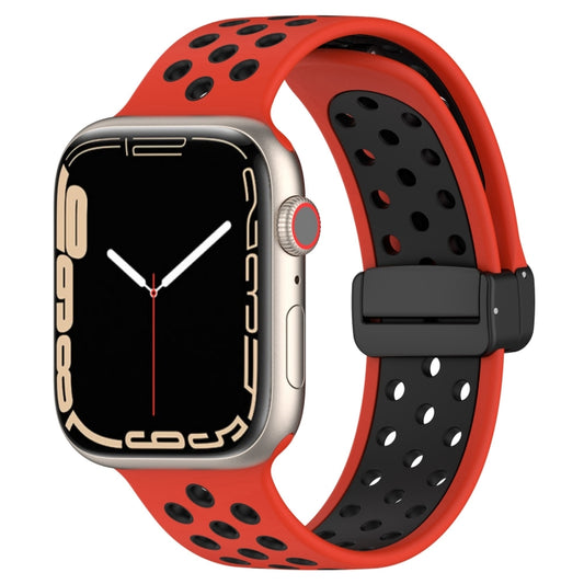 For Apple Watch 5 44mm Magnetic Buckle Silicone Watch Band(Red Black) - Watch Bands by PMC Jewellery | Online Shopping South Africa | PMC Jewellery