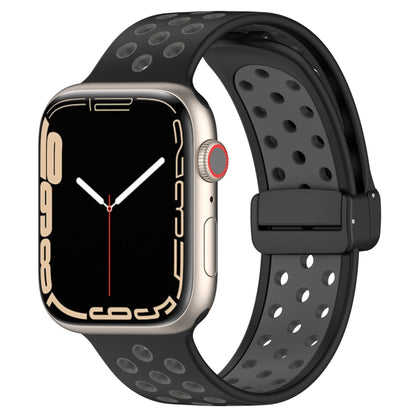 For Apple Watch 5 40mm Magnetic Buckle Silicone Watch Band(Black Grey) - Watch Bands by PMC Jewellery | Online Shopping South Africa | PMC Jewellery