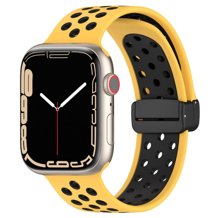 For Apple Watch 5 40mm Magnetic Buckle Silicone Watch Band(Yellow Black) - Watch Bands by PMC Jewellery | Online Shopping South Africa | PMC Jewellery