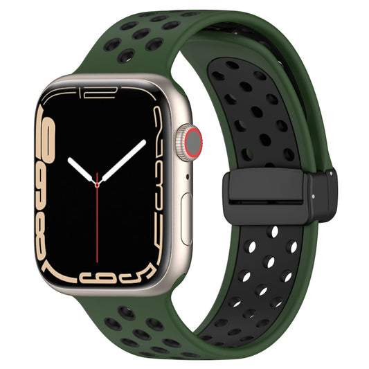 For Apple Watch 5 40mm Magnetic Buckle Silicone Watch Band(Army Green Black) - Watch Bands by PMC Jewellery | Online Shopping South Africa | PMC Jewellery