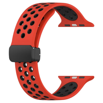 For Apple Watch 4 44mm Magnetic Buckle Silicone Watch Band(Red Black) - Watch Bands by PMC Jewellery | Online Shopping South Africa | PMC Jewellery