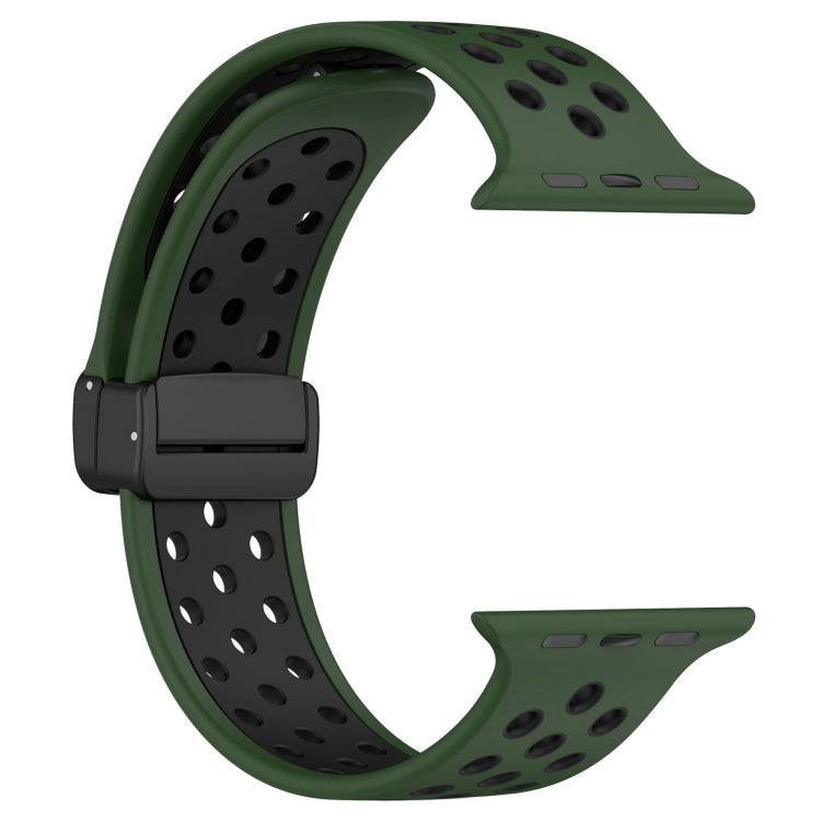 For Apple Watch 4 40mm Magnetic Buckle Silicone Watch Band(Army Green Black) - Watch Bands by PMC Jewellery | Online Shopping South Africa | PMC Jewellery