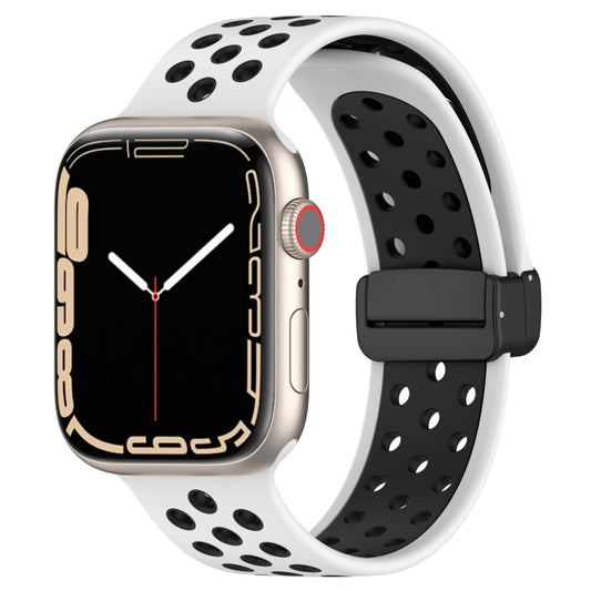 For Apple Watch 38mm Magnetic Buckle Silicone Watch Band(White Black) - Watch Bands by PMC Jewellery | Online Shopping South Africa | PMC Jewellery