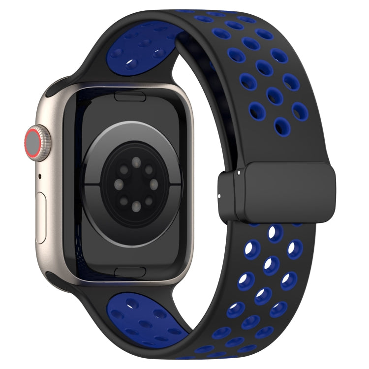 For Apple Watch 38mm Magnetic Buckle Silicone Watch Band(Black Blue) - Watch Bands by PMC Jewellery | Online Shopping South Africa | PMC Jewellery