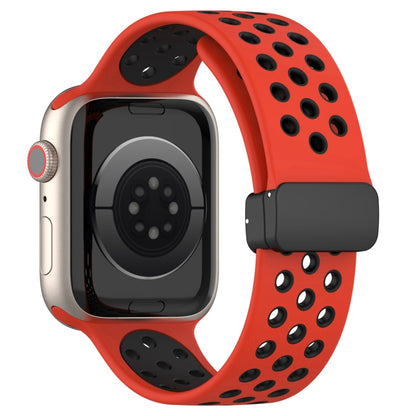 For Apple Watch 38mm Magnetic Buckle Silicone Watch Band(Red Black) - Watch Bands by PMC Jewellery | Online Shopping South Africa | PMC Jewellery