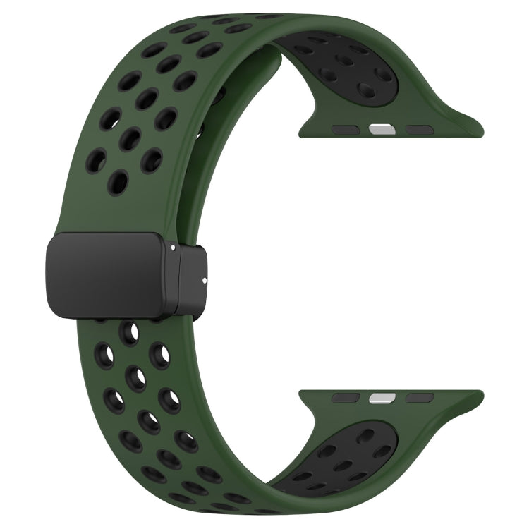 For Apple Watch 38mm Magnetic Buckle Silicone Watch Band(Army Green Black) - Watch Bands by PMC Jewellery | Online Shopping South Africa | PMC Jewellery