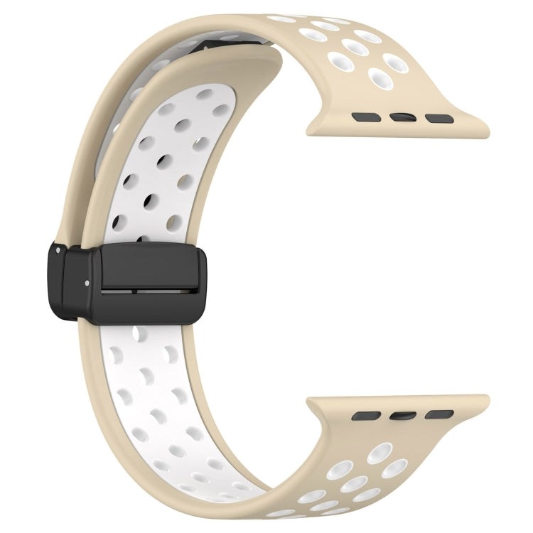 For Apple Watch 38mm Magnetic Buckle Silicone Watch Band(Khaki White) - Watch Bands by PMC TechLife | Online Shopping South Africa | PMC TechLife