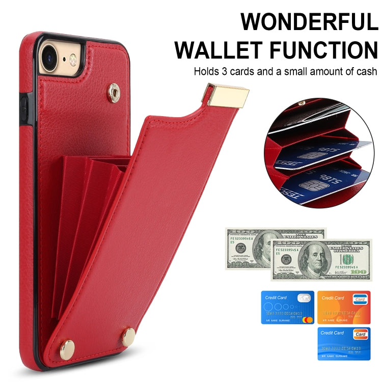 For iPhone SE 2022 / 2020 / 8 / 7 Metal Buckle Card Slots Phone Case(Red) - iPhone SE 2022 / 2020 / 8 / 7 Cases by PMC Jewellery | Online Shopping South Africa | PMC Jewellery