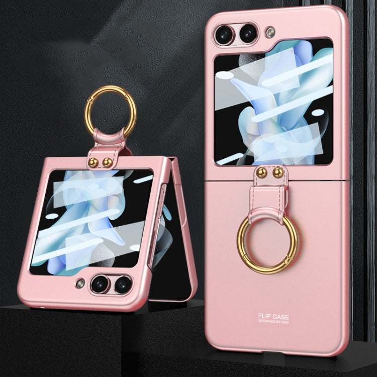 For Samsung Galaxy Z Flip5 GKK Ultra-thin PC Full Coverage Phone Case with Ring Holder / Tempered Film(Pink) - Galaxy Z Flip5 Cases by GKK | Online Shopping South Africa | PMC Jewellery | Buy Now Pay Later Mobicred