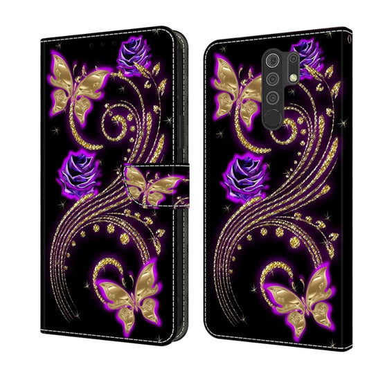 For Xiaomi Redmi 9 Crystal 3D Shockproof Protective Leather Phone Case(Purple Flower Butterfly) - Xiaomi Cases by PMC Jewellery | Online Shopping South Africa | PMC Jewellery