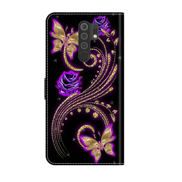 For Xiaomi Redmi 9 Crystal 3D Shockproof Protective Leather Phone Case(Purple Flower Butterfly) - Xiaomi Cases by PMC Jewellery | Online Shopping South Africa | PMC Jewellery