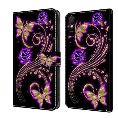 For Xiaomi Redmi 9A Crystal 3D Shockproof Protective Leather Phone Case(Purple Flower Butterfly) - Xiaomi Cases by PMC Jewellery | Online Shopping South Africa | PMC Jewellery