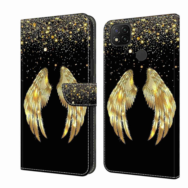 For Xiaomi Redmi 9C Crystal 3D Shockproof Protective Leather Phone Case(Golden Wings) - Xiaomi Cases by PMC Jewellery | Online Shopping South Africa | PMC Jewellery