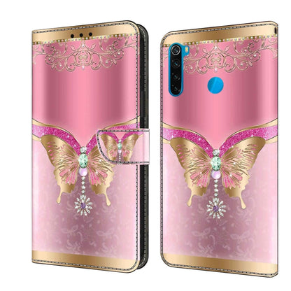 For Xiaomi Redmi Note 8T Crystal 3D Shockproof Protective Leather Phone Case(Pink Bottom Butterfly) - Xiaomi Cases by PMC Jewellery | Online Shopping South Africa | PMC Jewellery