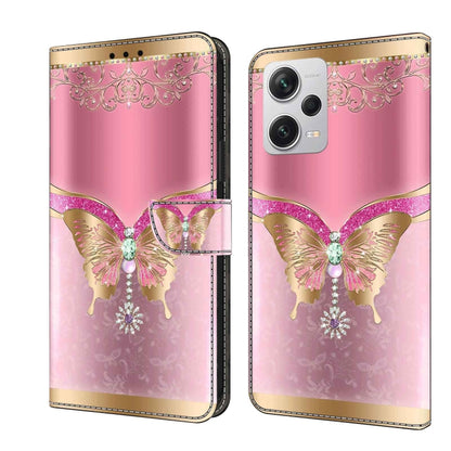 For Xiaomi Redmi Note 12 Pro+ Crystal 3D Shockproof Protective Leather Phone Case(Pink Bottom Butterfly) - Xiaomi Cases by PMC Jewellery | Online Shopping South Africa | PMC Jewellery