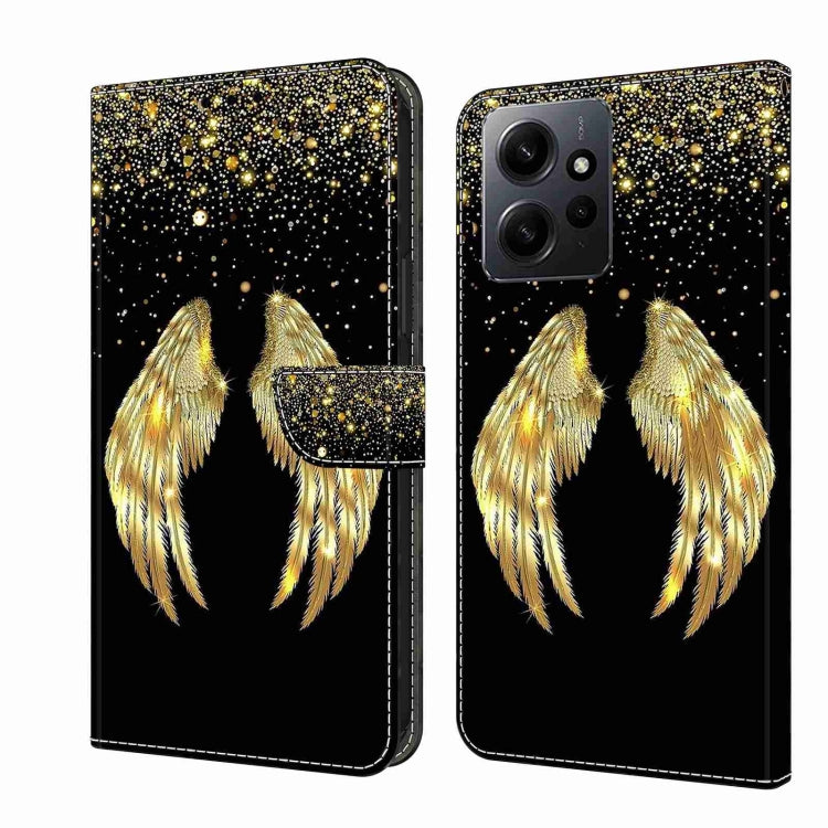 For Xiaomi Redmi Note 12 4G Crystal 3D Shockproof Protective Leather Phone Case(Golden Wings) - Xiaomi Cases by PMC Jewellery | Online Shopping South Africa | PMC Jewellery