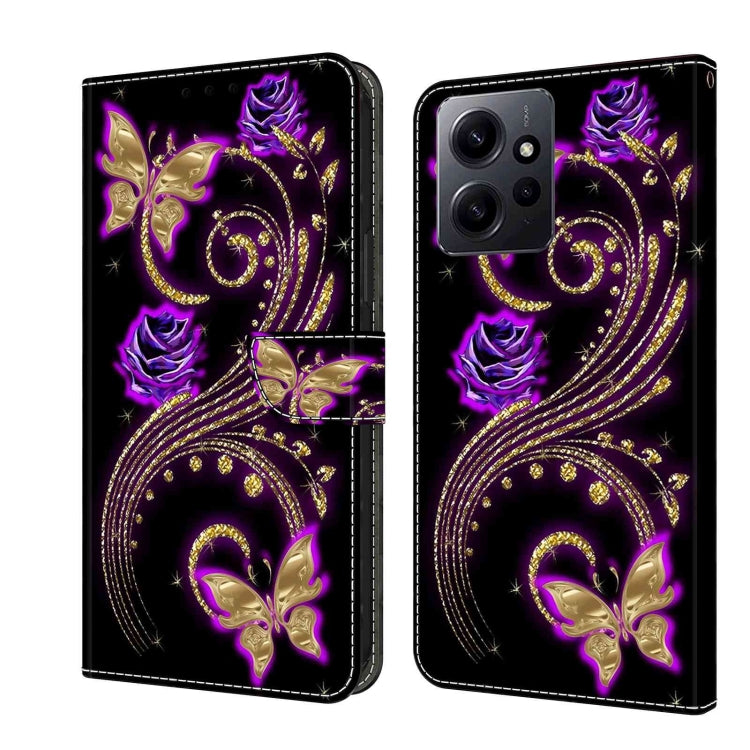 For Xiaomi Redmi Note 12 4G Crystal 3D Shockproof Protective Leather Phone Case(Purple Flower Butterfly) - Xiaomi Cases by PMC Jewellery | Online Shopping South Africa | PMC Jewellery