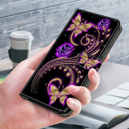 For Xiaomi 13 Crystal 3D Shockproof Protective Leather Phone Case(Purple Flower Butterfly) - 13 Cases by PMC Jewellery | Online Shopping South Africa | PMC Jewellery