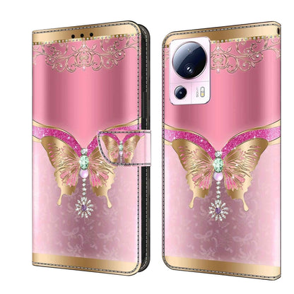 For Xiaomi 13 Lite Crystal 3D Shockproof Protective Leather Phone Case(Pink Bottom Butterfly) - 13 Lite Cases by PMC Jewellery | Online Shopping South Africa | PMC Jewellery